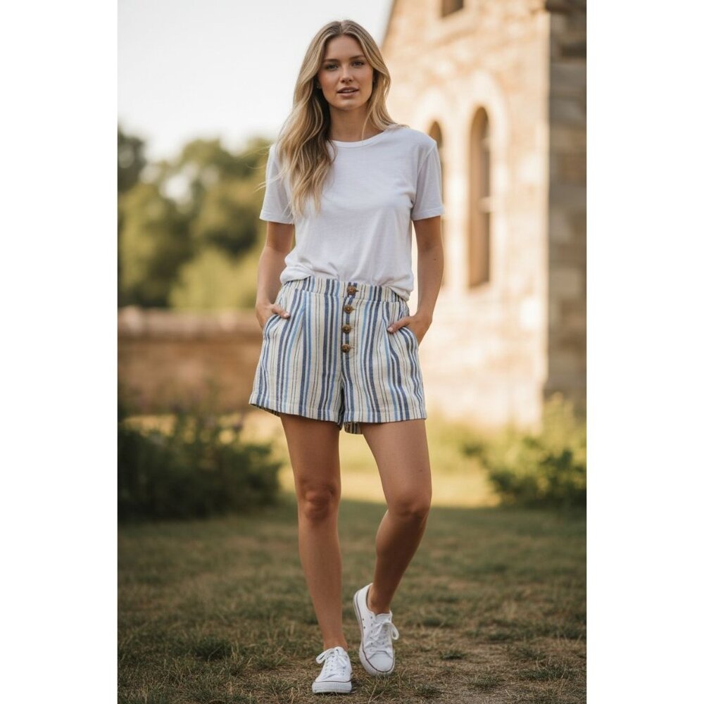Indigo Rein Linen Blend Striped Shorts – Size S